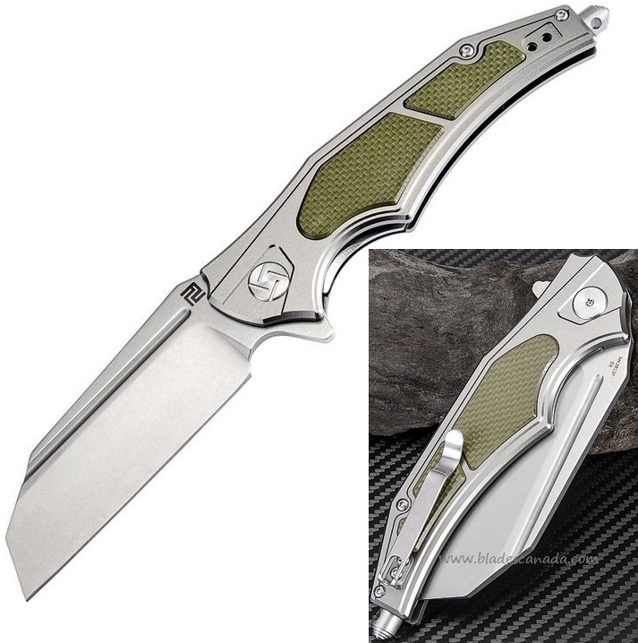 Artisan Cutlery Apache Flipper Folding Knife, D2, Aluminum/G10 Green, 1813PGGN
