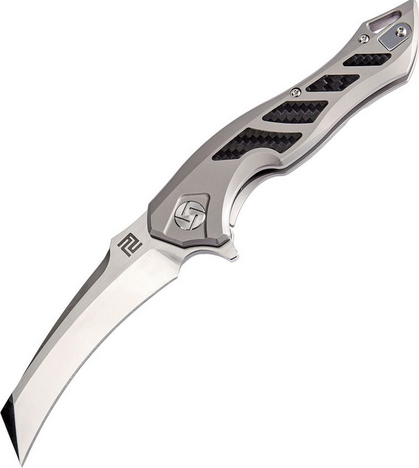 Artisan Cutlery Eagle Flipper Framelock Knife, S35VN Satin, Titanium Grey/Carbon Fiber, 1816G-GYS