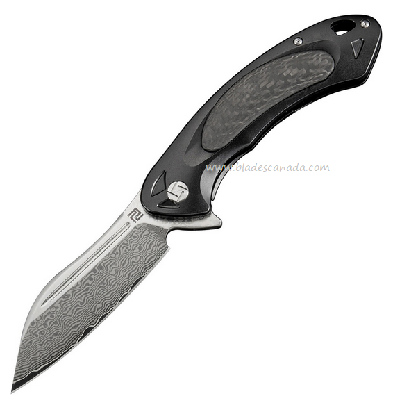 Artisan Cutlery Eterno Flipper Framelock Knife, Damascus, Titanium/CF, 1818GDBK