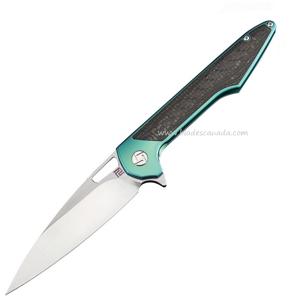 Artisan Cutlery Archaeo Flipper Framelock Knife, M390, Titanium Green/CF, 1821GGNM