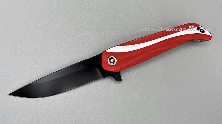 YOBO Aurora Flipper Folding Knife, VG-10 Black, G10 Red/White, A18102R