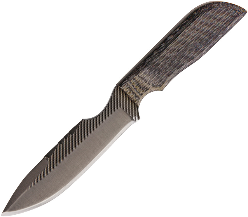 Anza Fixed Blade Knife, Carbon Steel, Micarta Black, Leather Sheath, AZMC9M