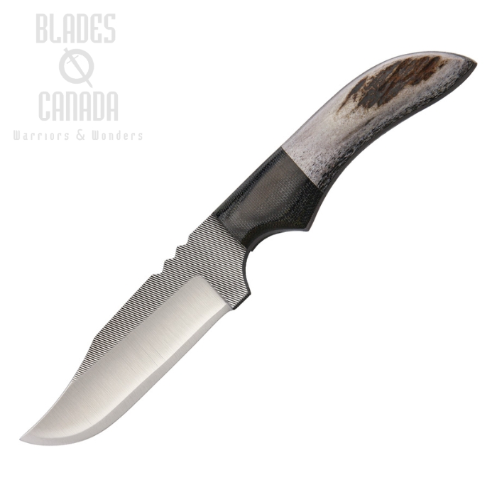 (image for) Anza Fixed Blade Knife, Carbon Steel, Elk/ Micarta Black, Leather Sheath, AZJWK2E