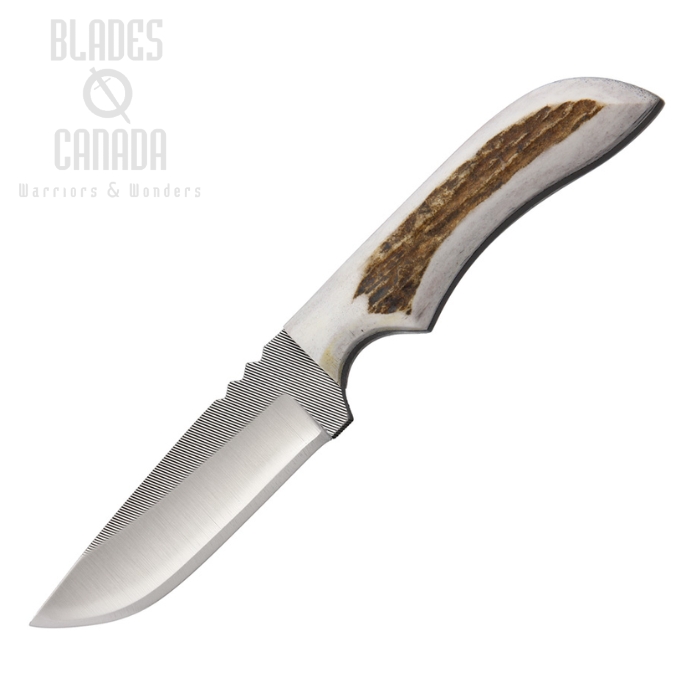 (image for) Anza Fixed Blade Knife, Carbon Steel, Elk Stag, Leather Sheath, AZJWK4FE