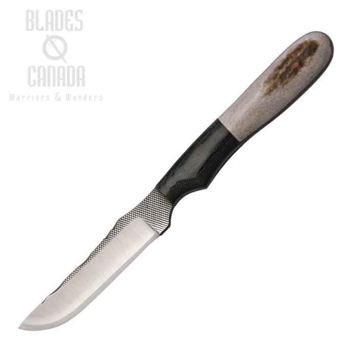 (image for) Anza Fixed Blade Knife, Carbon Steel, Elk/Micarta Black, Leather Sheath, AZNKE