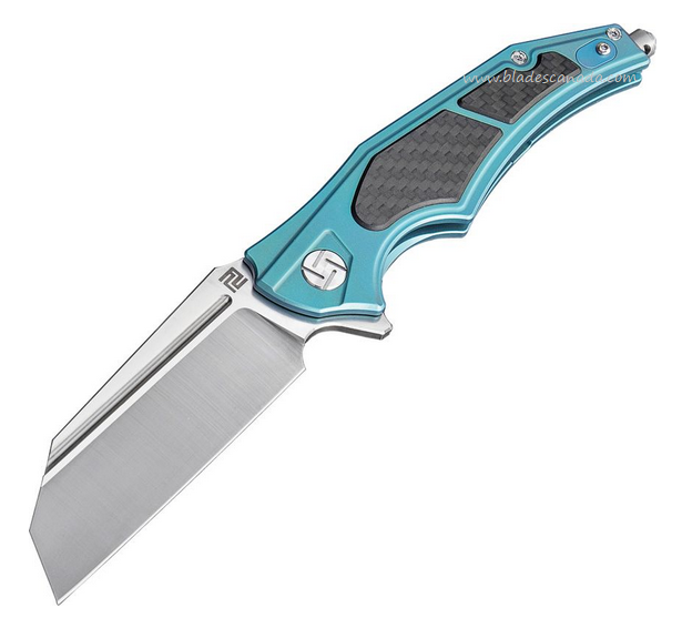 Artisan Cutlery Apache Nomad Flipper Folding Knife, M390, Titanium Green w/Carbon Fiber, ATZ1813GGNM