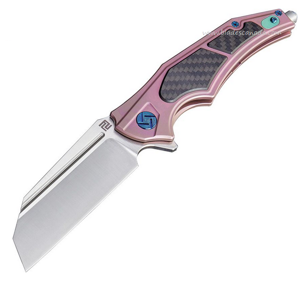 Artisan Cutlery Apache Nomad Flipper Framelock Knife, M390, Titanium Pink w/Carbon Fiber, ATZ1813GRES