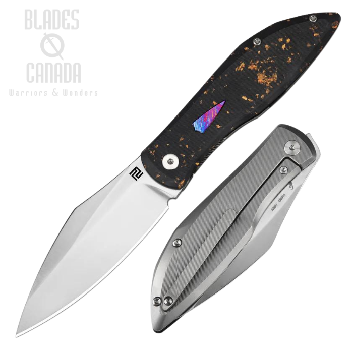Artisan Cutlery Weyden Framelock Folding Knife, S90V, Titanium/Gold Flake Carbon Fiber, 1859G-GCF