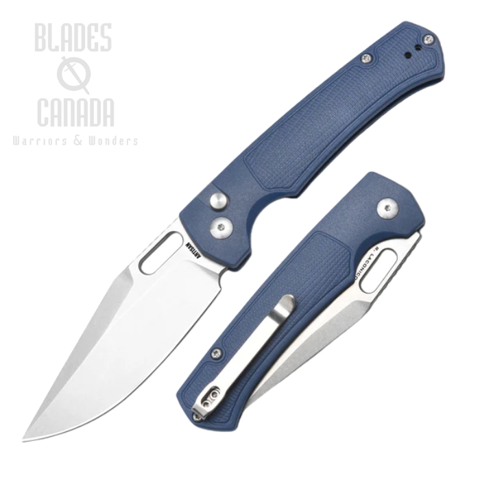 Artisan Cutlery Revel Button Lock Folding Knife, S90V Stonewash, FRN Blue, 1867G-BU