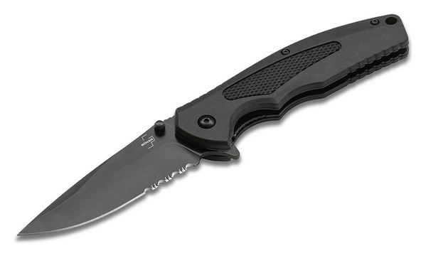 Boker Plus Gemini NGA Flipper Folding Knife, Assisted Opening, D2 Partially Serrated, FRN Black, 01BO506
