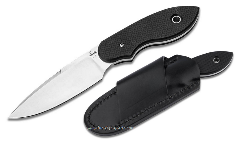 Boker Plus Trailmate Fixed Blade Knife, Nitro-V, G10 Black, Leather Sheath, 02BO097