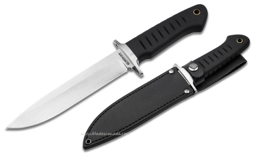Boker Magnum Sledgedog Fixed Blade Knife, Black Handle, Leather Sheath, 02RY004