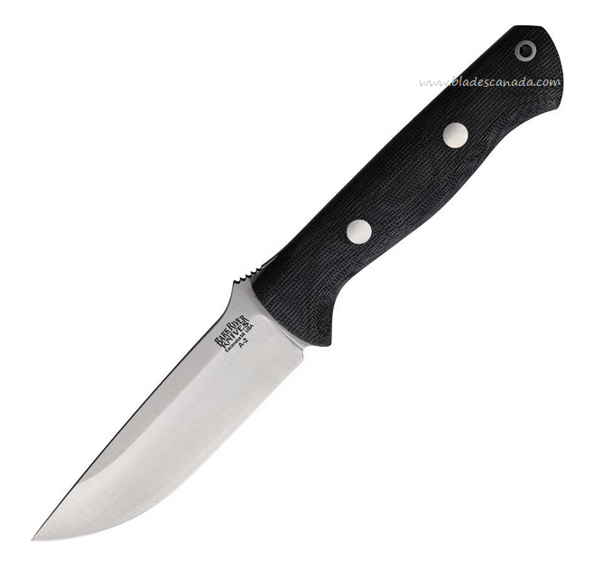 Bark River Bravo 1 Fixed Blade Knife, A-2 Steel, Micarta Black Matte, Leather Sheath, BA111MBCM