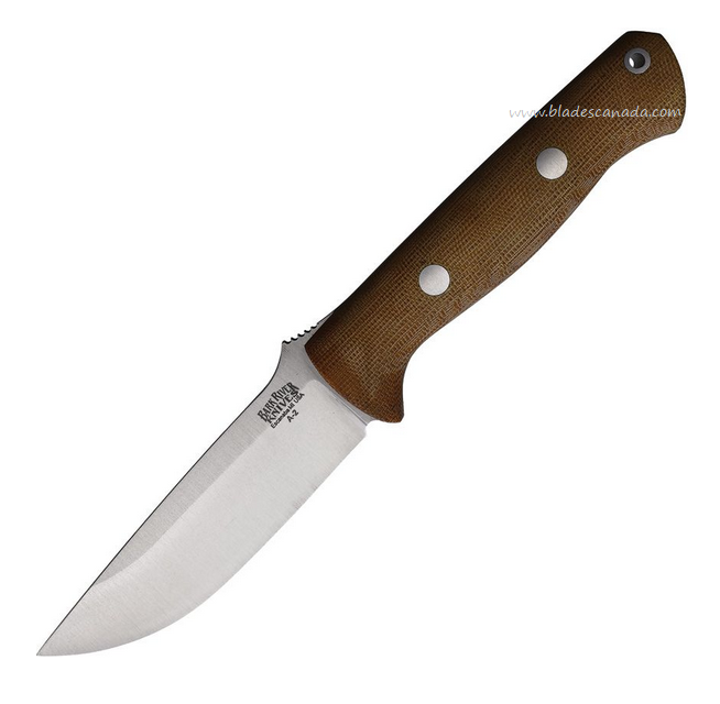 Bark River Bravo 1 Fixed Blade Knife, A-2 Steel, Micarta Natural Matte, Leather Sheath, BA111MNCM