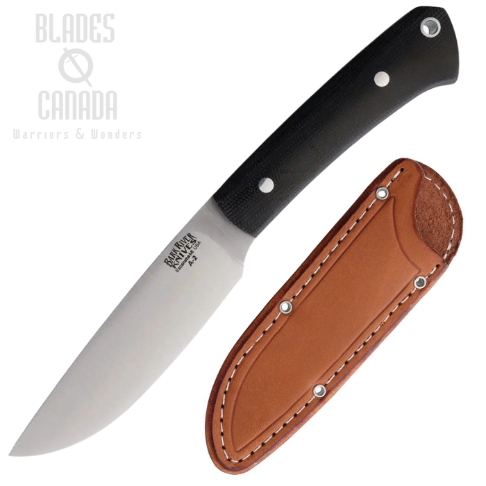 Bark River Highland Special Fixed Blade Knife,, A2 Satin, Micarta Black, Leather Sheath, BA114MBC Bark River Highland Special Fixed Blade Knife,, A2 Satin, Micarta Black, Leather Sheath, BA114MBC