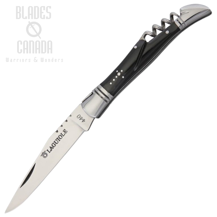 Baladeo Laguiole Folding Knife, Stainless, Black Horn Handle, Corkscrew, BALDUB041
