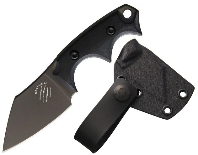 Bastinelli BB Drago Cutter Fixed Blade Knife, Black N690, Kydex Sheath, BAS10V2B