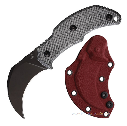 Bastinelli The Primal Fixed Blade Knife, N690 Black, Micarta Black, Black/Red Sheath, BAS256PVD