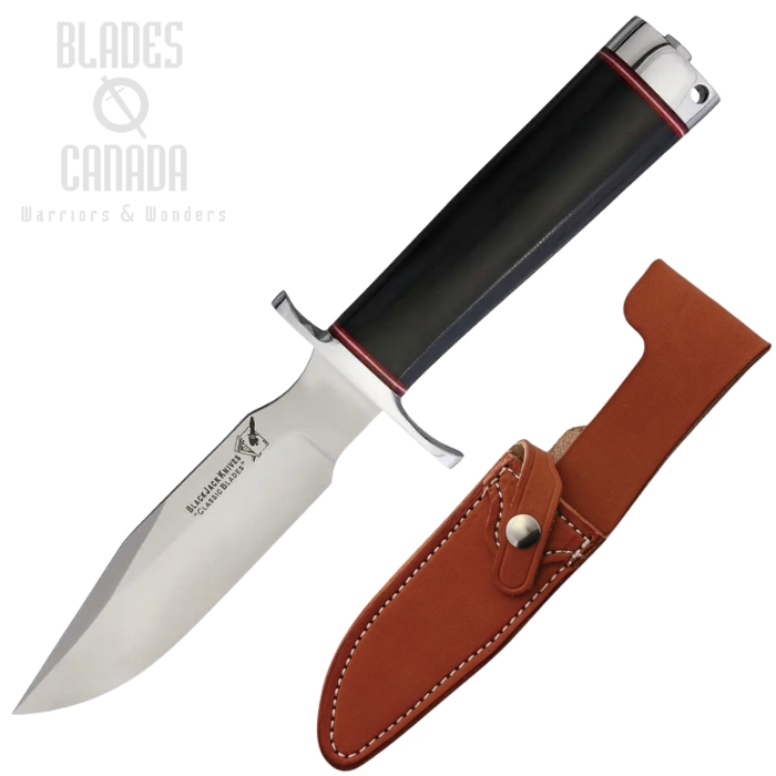 Blackjack Classic Model 5 Fixed Blade Knife, A2 Satin, Micarta Black, Leather Sheath, BCB5BM