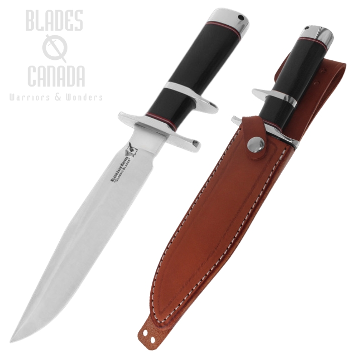 Blackjack Classic Model 7 Subhilt Fixed Blade Knife, A2 Satin, Micarta Black, Leather Sheath, BCB7BMSH