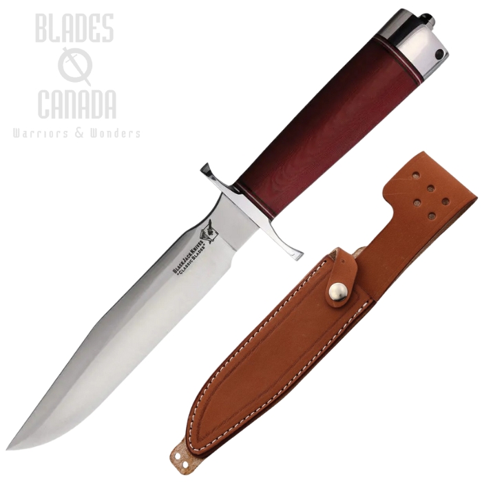 Blackjack Classic Model 7 Fixed Blade Knife, A2 Satin, Micarta Red, Leather Sheath, BCB7MRL