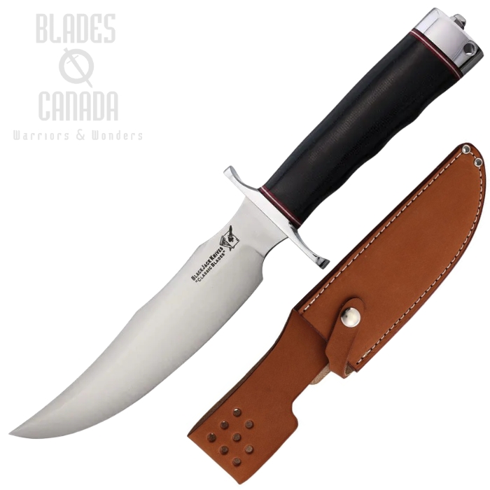 Blackjack Model 4 Fixed Blade Knife, Stainless Satin, Micarta Black, Leather Sheath, BCBMK4MBC