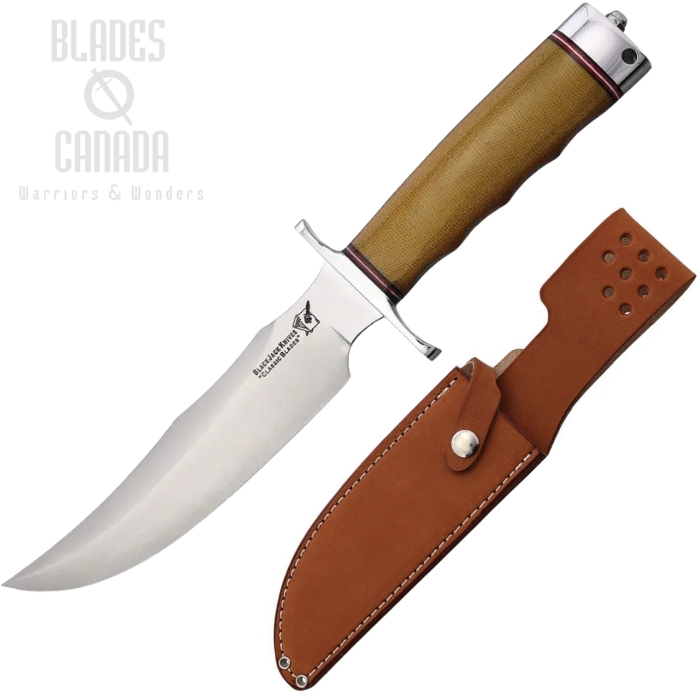 Blackjack Model 4 Fixed Blade Knife, Stainless Satin, Micarta Natural, Leather Sheath, BCBMK4MNC