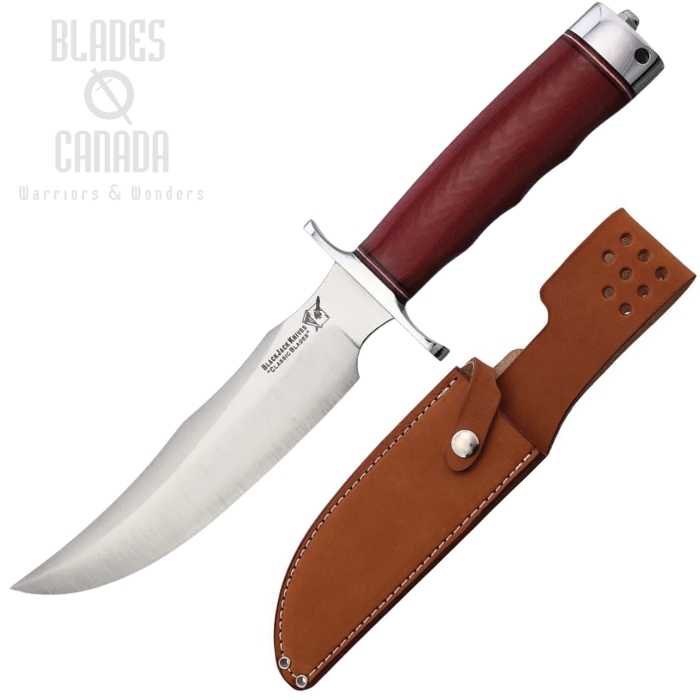 Blackjack Model 4 Fixed Blade Knife, Stainless Satin, Micarta Red, Leather Sheath, BCBMK4MRL
