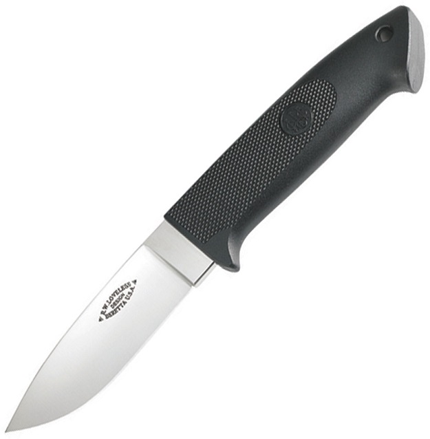 Beretta Loveless Fixed Blade Knife, Stainless Drop Point, Leather Sheath, BE79178