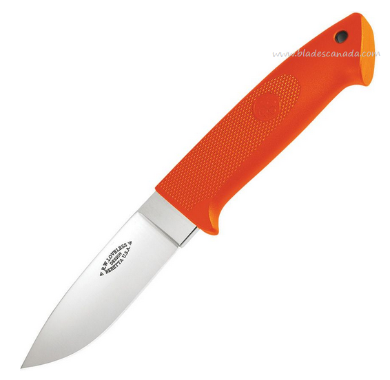 Beretta Loveless Fixed Blade Knife, Stainless Satin, Zytel Orange, BE94108