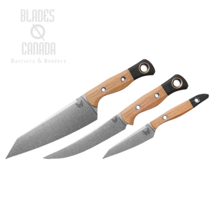 (image for) Benchmade 3 Piece Kitchen Knife Set, CPM-154 Black, Richlite Maple/G10 Black, 4005-02