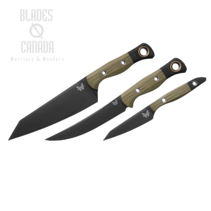 (image for) Benchmade 3 Piece Kitchen Knife Set, CPM-154 Black, G10 OD Green/Black, 4005BK-01