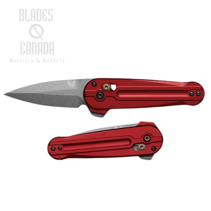 Benchmade Lowden Axis Lock Flipper Folding Knife, M390 Satin, Aluminum Phoenix Red, 491GY-01