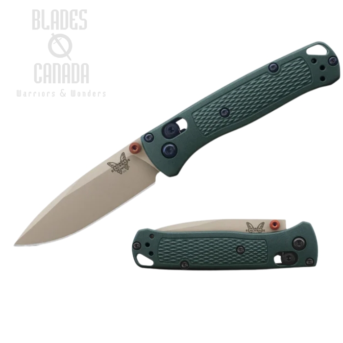 (Coming Soon) Benchmade Mini Bugout Axis Lock Folding Knife, Elmax Cerakote Tan, Grivory Taiga Green, 533TN-2601