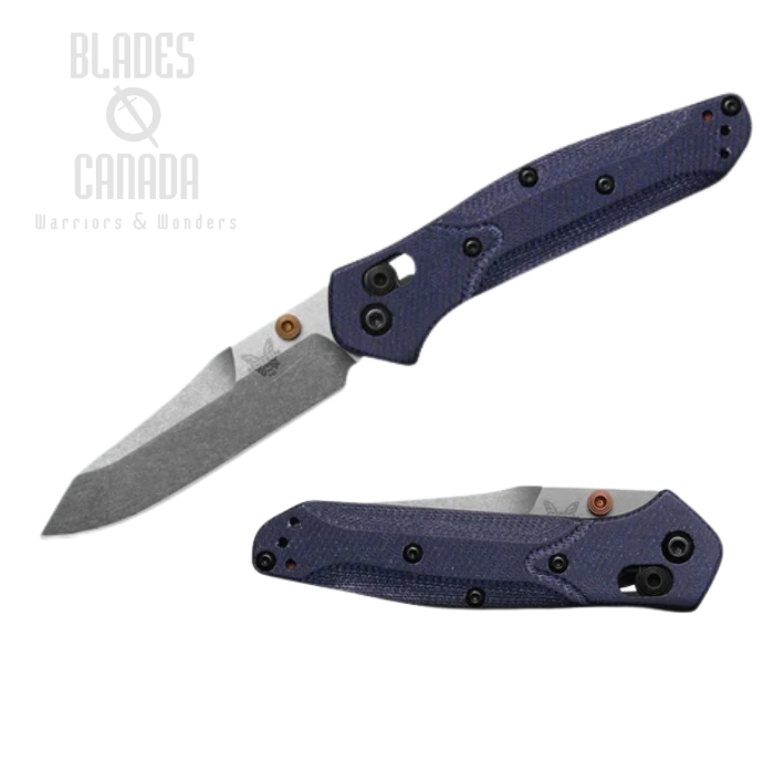 Benchmade Mini Osborne Axis Lock Folding Knife, M390 Satin, Micarta Blue Denim, 945-04