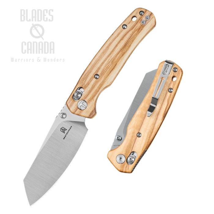 (image for) Bestechman Cicada's Wing B-Lock Folding Knife, 10Cr15MoV Satin, Wood Olive, BMK06-W-1