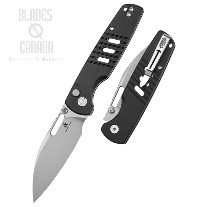 Bestechman Vector Button Lock Folding Knife, D2 Stonewash, Aluminum Black, BMK15A