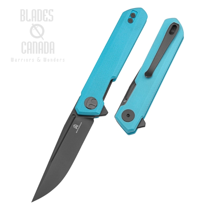 (image for) Bestechman Mini Dundee Flipper Folding Knife, D2 Black PVD, G10 Blue, BMK03L