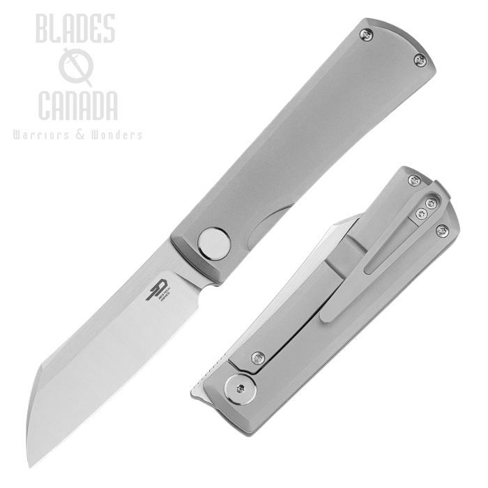 Bestech Bruv Flipper Framelock Knife, M390 Satin, Titanium White Bead Blast, BT2401A