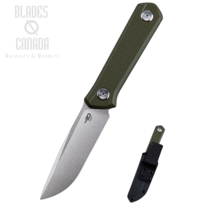 Bestech Hedron Fixed Blade Knife, D2, G10 OD Green, Kydex Sheath, BFK02B