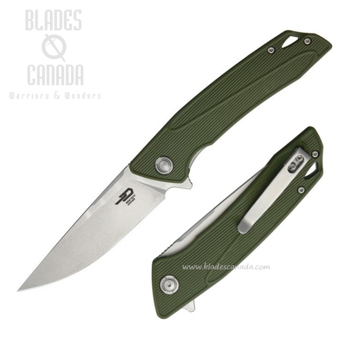 Bestech Spike Flipper Folding Knife, Sandvik Two-Tone, GRN Green, BG09B-2