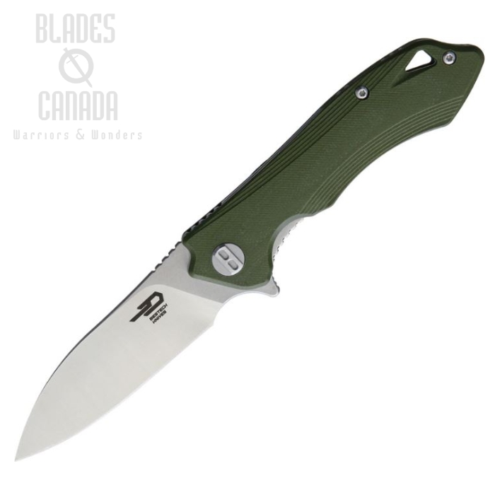 Bestech Beluga Flipper Folding Knife, 12C27 Two-Tone, G10 Green, BG11B-2