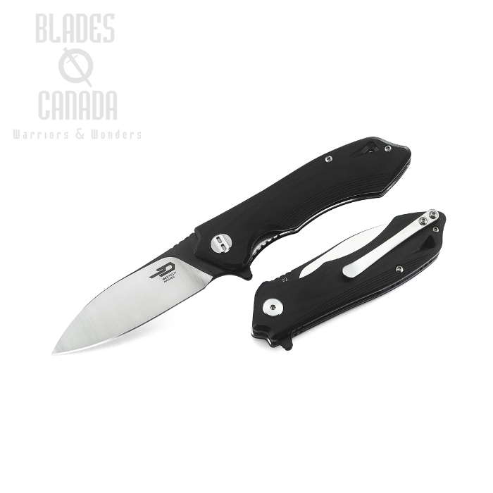 Bestech Beluga Flipper Folding Knife, D2 Steel, Black G10, BG11D1
