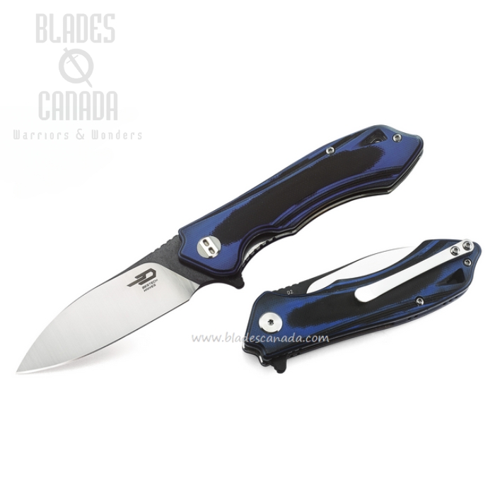 Bestech Beluga Flipper Folding Knife, D2 Two-Tone, G10 Blue/Black, BTBG11G-1
