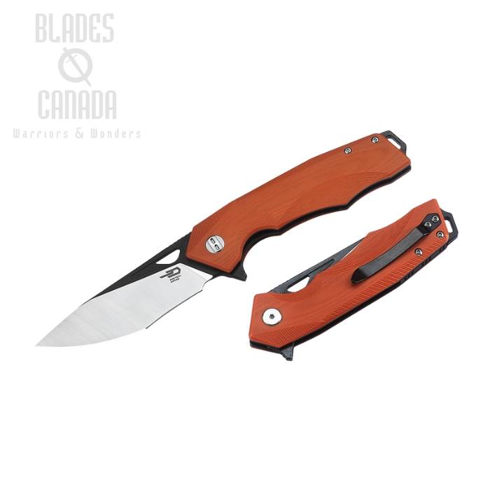 Bestech Toucan Flipper Folding Knife, D2 Two-Tone, G10 Orange, BG14D-2