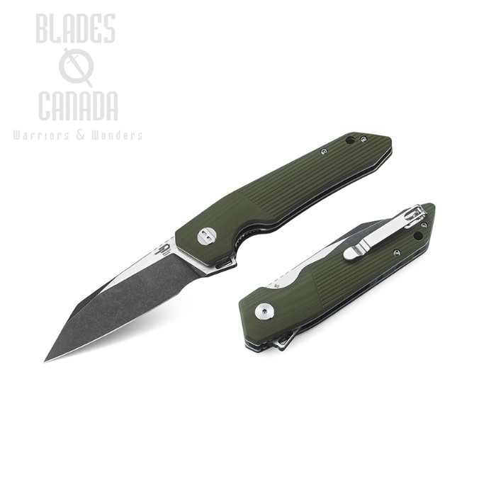 Bestech Barracuda Flipper Folding Knife, D2 Two-Tone, G10 Green, BG15B-2