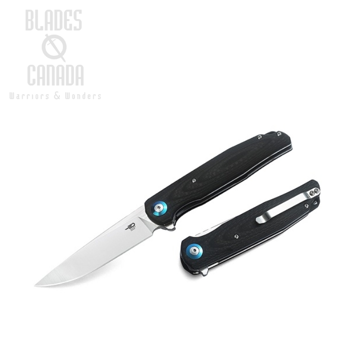 Bestech Ascot Flipper Folding Knife, D2 Drop Point, G10 Black/CF, BTBG19A