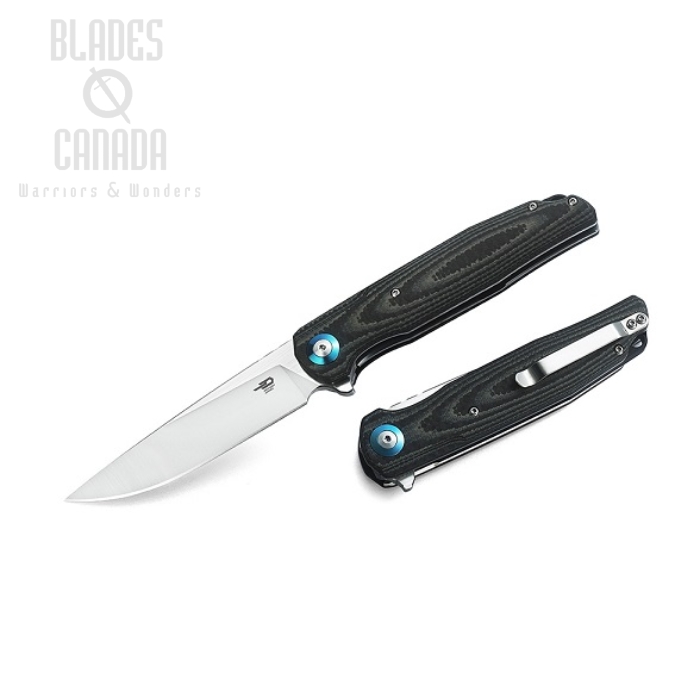 Bestech Ascot Flipper Folding Knife, D2 Drop Point, G10 Grey/CF, BG19B