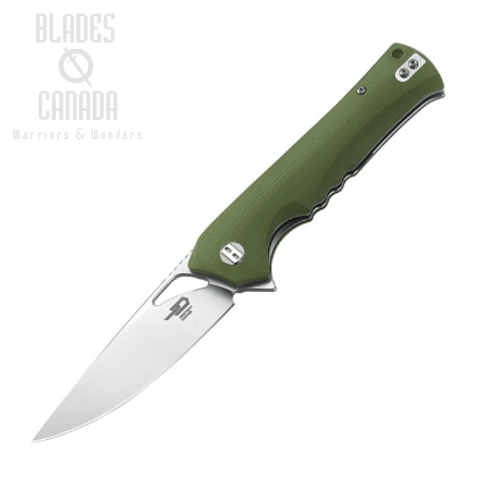 Bestech Muskie Flipper Folding Knife, D2 Drop Point, G10 Green, BG20B-1