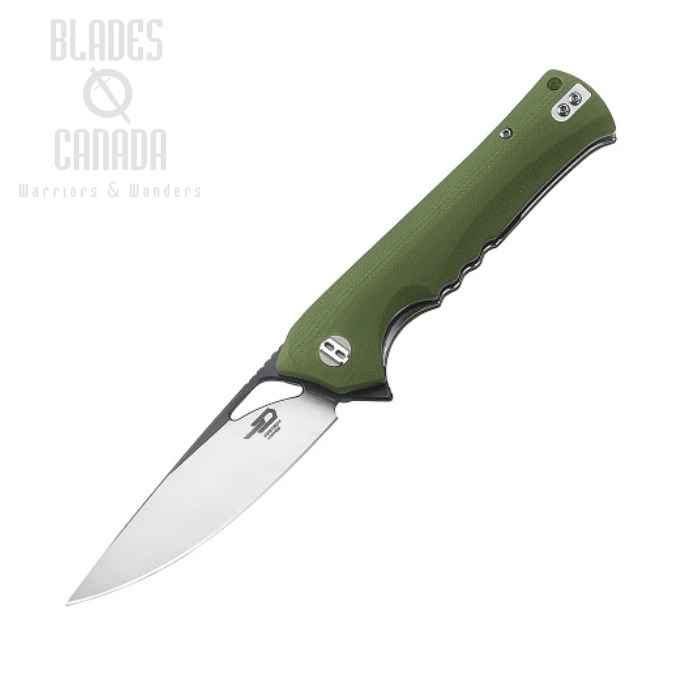 Bestech Muskie Flipper Folding Knife, D2 Two-Tone, G10 Green, BG20B-2